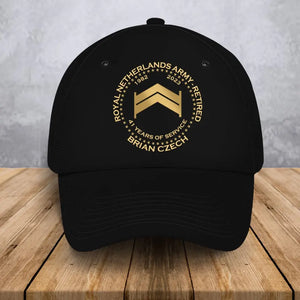 Personalized Netherland Army Retired Custom Rank & Time Black Cap Printed AHVA24902