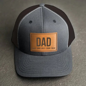 Personalized Dad & Kid Names Gift For Dad Happy Father's Day Leather Patch Hat Printed LVA241217
