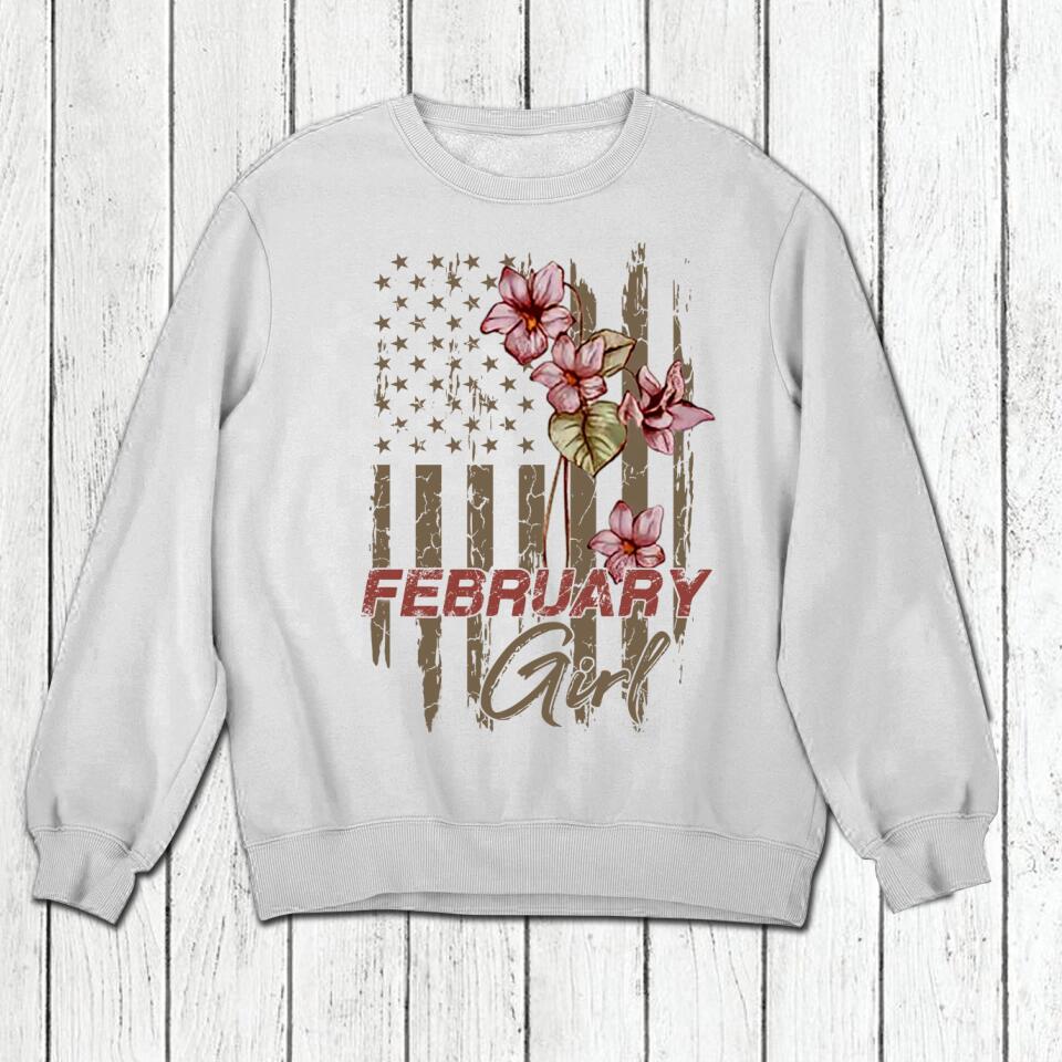 Personalized Birthday month flower February girl Sweatshirt, Tshirt Printed QTDT0102