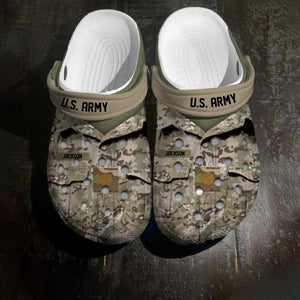 Personalized US Veteran/Soldier Rank Camo & Name Clog Slipper Shoes Printed 23FEB-HQ28
