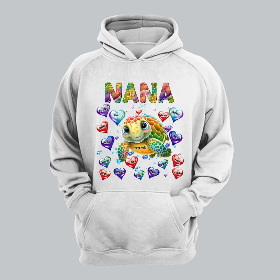 Personalized Turtle Colorful Art Grandma Nana Mom Aunt Custom Kids Name 2D Tshirt