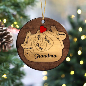 Personalized Grandma's Sloth With Kid Names Wooden Ornament 2 Layer Printed NMTKVH23831