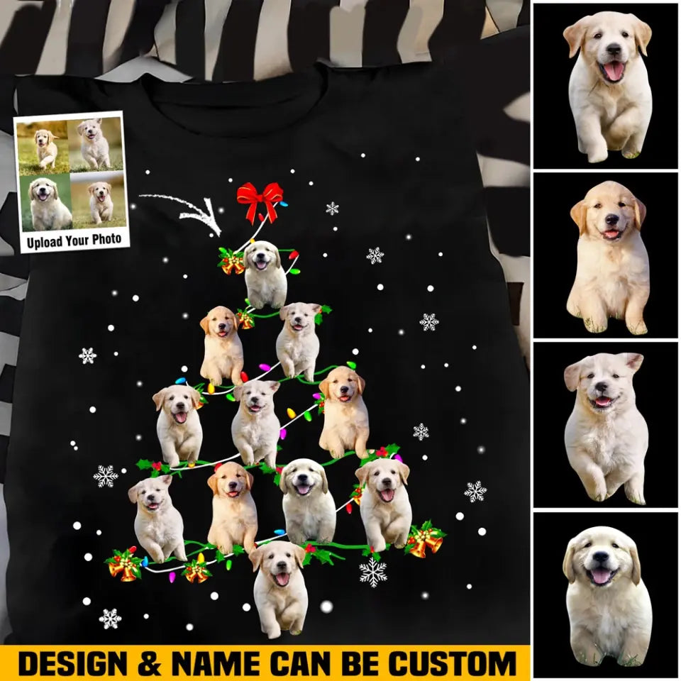 Personalized Upload Your Dog Photo Christmas Tree T-shirt Printed HN23836