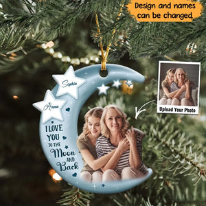 Personalized Upload Your Photo I Love You To The Moon And Back Gift For Mother For Grandma Crescent Moon Acrylic Ornament Printed HTHHN23977