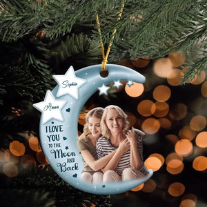 Personalized Upload Your Photo I Love You To The Moon And Back Gift For Mother For Grandma Crescent Moon Acrylic Ornament Printed HTHHN23977