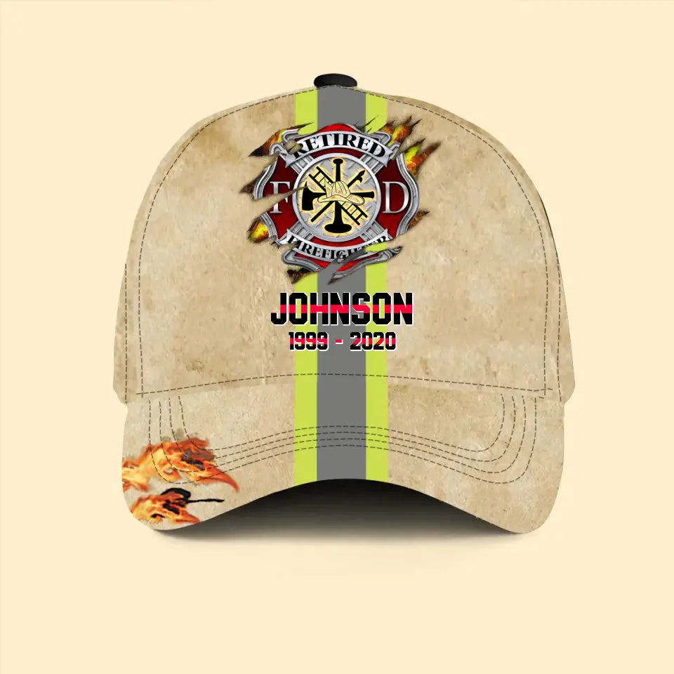 Personalized Retired Firefighter 3D Cap Printed QTVQ974