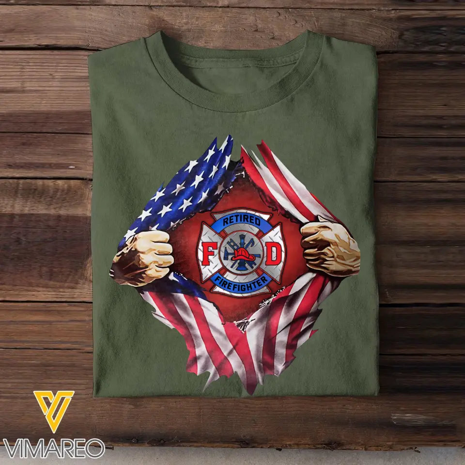 Personalized Retired US Firefighter T-shirt Printed QTKVH983