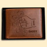 Personalized Hands Clenched Custom Father & Kid Names Gift for Dad Laser Leather Wallet QTKH231023