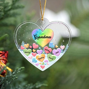 Personalized Grandma Hearts with Kid Names Christmas Gift Acrylic Ornament Printed VQ231136