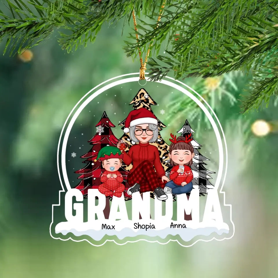 Personalized Grandma & Kid Names Xmas Gift Acrylic Ornament Printed LVA231141