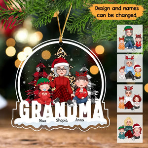 Personalized Grandma & Kid Names Xmas Gift Acrylic Ornament Printed LVA231141
