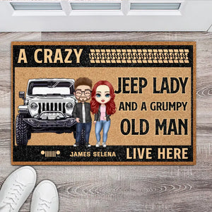Personalized A Crazy Jeep Lady And A Grumpy Old Man Live Here Couple Jeep Doormat Printed KVH231157