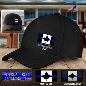 Personalized Canada Thin Blue Line Flag Custom Name Black Cap QTHN1281