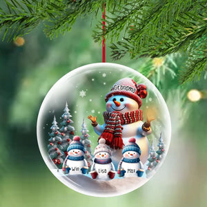 Personalized Grandma Snowman Kid Names Christmas Tree 3D Ball Ornament Printed MTHN231283