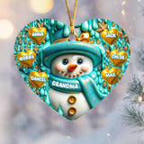 Personalized Grandma Snowman Heart with Kid Names 3D Wrap Bundle Heart Ceramic Ornament Printed HN231287