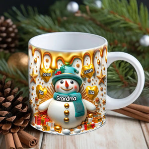 Personalized Grandma Snowman Hearts & Kid Names White Mug Printed VQ231292