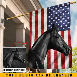Personalized Upload Your Horse Photo US Flag  House Flag or Garden Flag Printed KVH231294