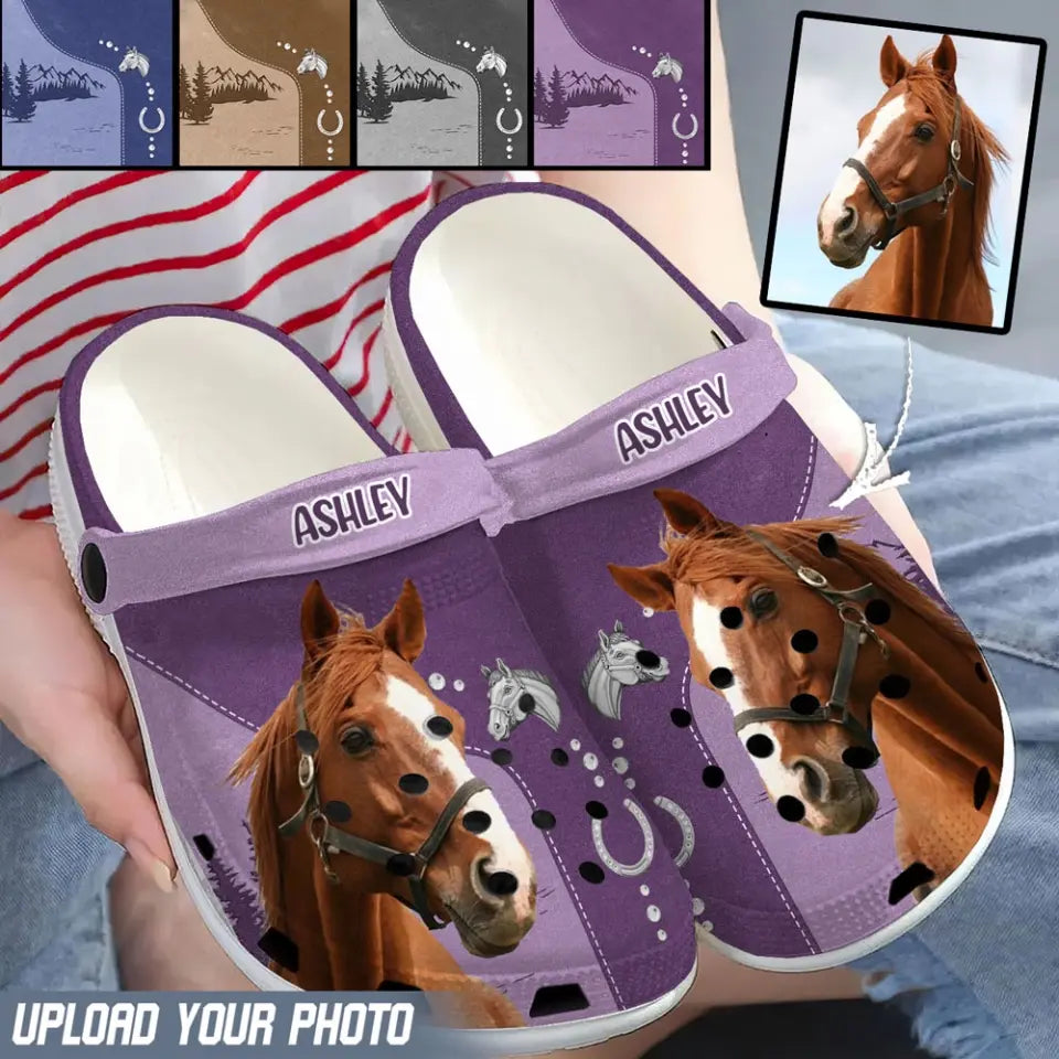 Personalized Upload Your Horse Photo Horse Lovers Gift Clogs Slipper Shoes Printed HN2463