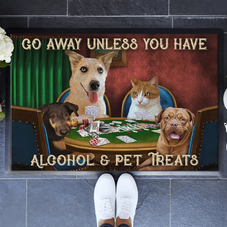 Personalized Upload Your Pet Photo Dog Lovers Cat Lovers Gift Go Away Unless You Have Alcohol & Pet Treats Doormat Printed LVA2498