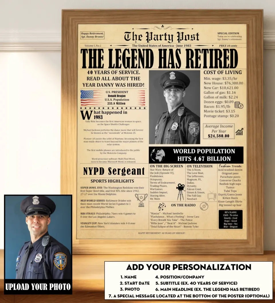 Personalized Upload Your Police Photo Work Anniversary Gift, Retirement Gift for Men or Women Poster Printed KVH24142