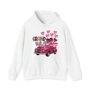 Personalized Grandma Heart Pink Car & Kid's Name Valentine's Day Gift Sweatshirt or Hoodie Printed HN24171