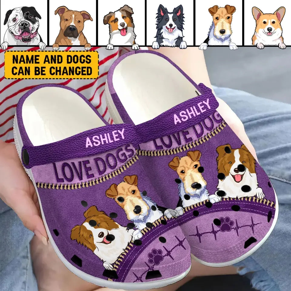 Personalized Love Dogs Custom Name Dog Lovers Gift Clogs Slipper Shoes Printed LVA24192