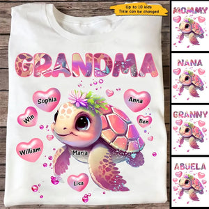 Personalized Grandma Turtle Hearts & Kid Names T-shirt Printed HN24210