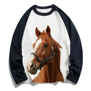 Personalized Upload Your Horse Photo Horse Lovers Gift Reglan T-shirt Long Sleeves 3D Printed HN24244