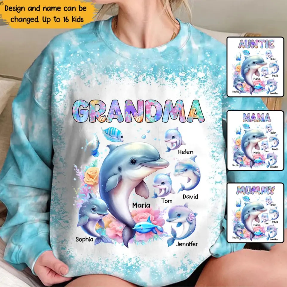 Personalized Grandma Dolphins & Kid Names Sweater 3D Printed VQ24316