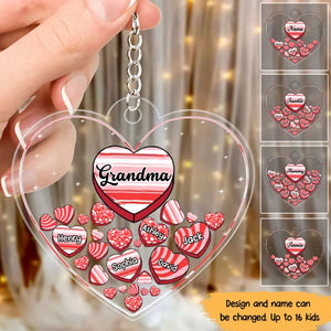 Personalized Grandma Hearts with Kid Name Acrylic Keychain Printed VQ24329