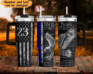 Personalized Thin Blue Line Law Enforcement Retired 40oz Matte Tumbler With Handle Printed QTHN24336