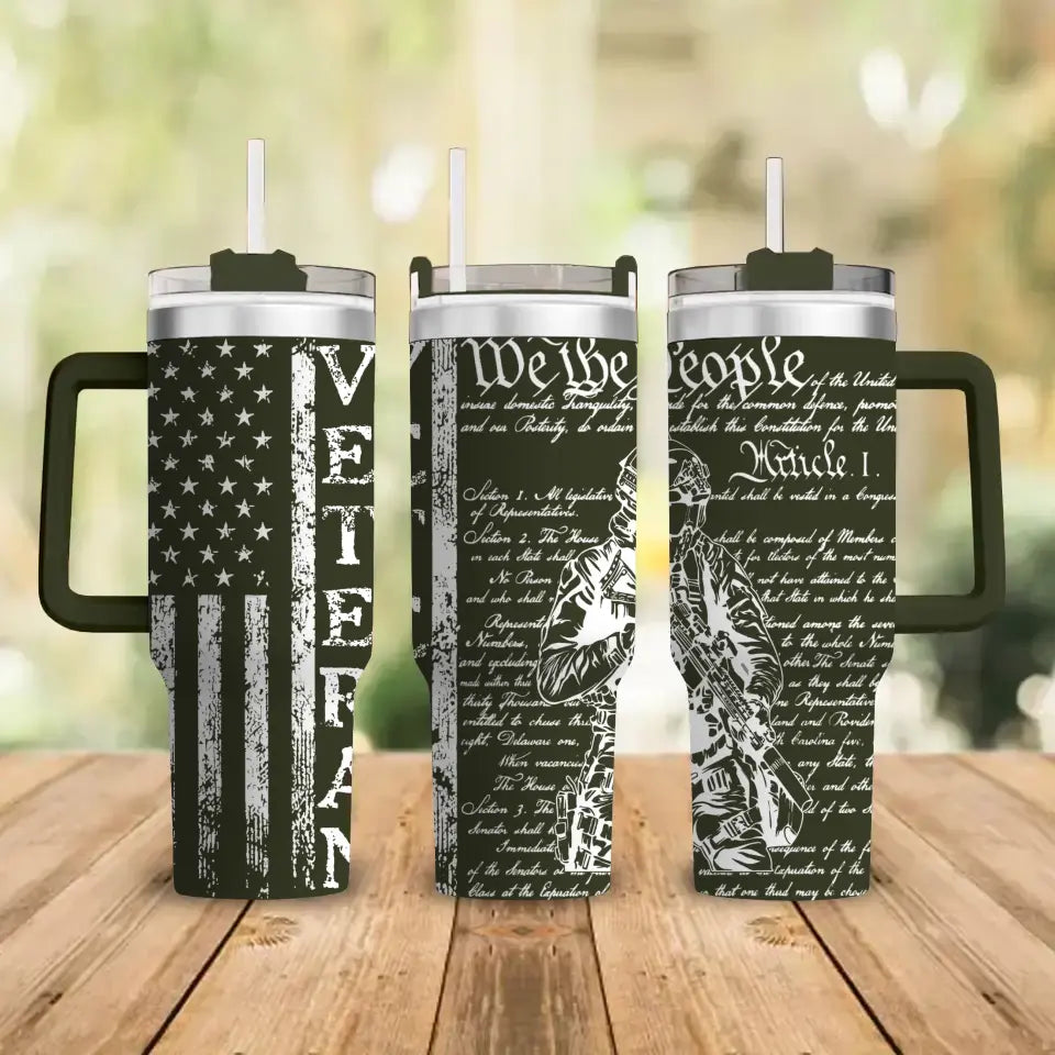 Personalized Retired US Veteran We The People 40oz Matte Tumbler With Handle Printed AHVA24349