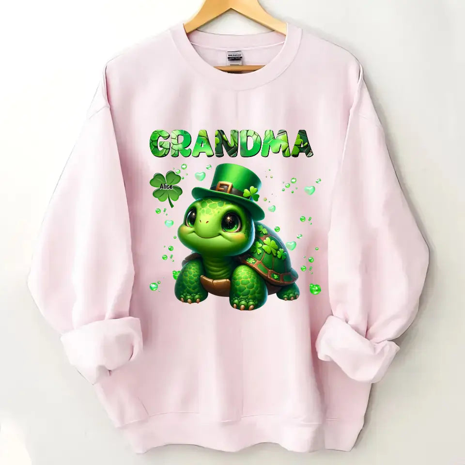 Personalized Grandma Turle Clover & Kid Names Sweatshirt Printed HN24383