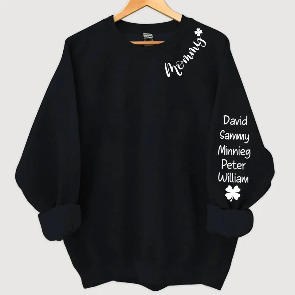 Personalized Mommy & Kid Names Clover Sweatshirt Printed QTLVA24372