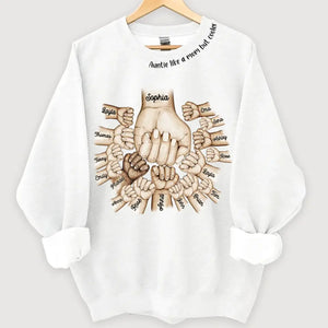 Personalized Auntie Like A Mom But Cooler Hands with Kid Names Sweatshirt Printed VQ24402