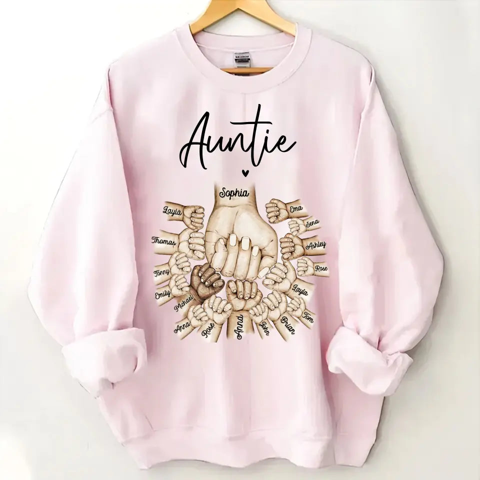 Personalized Auntie Heart Hands with Kid Names Sweatshirt Printed VQ24412