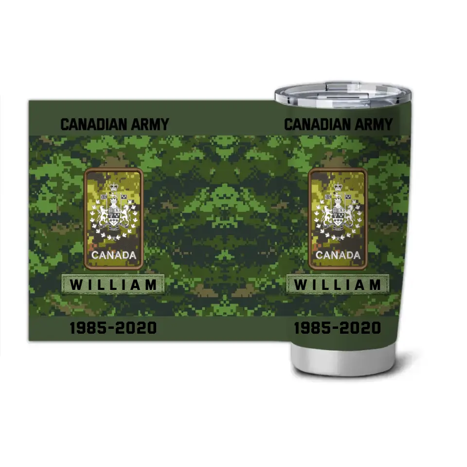 Personalized Canadian Army Rank Camo Tumbler Printed KVH24523