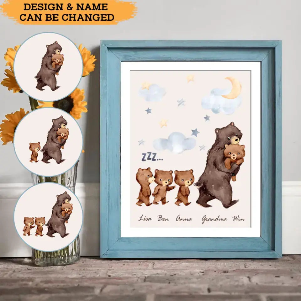 Personalized Grandma Bear & Kid Names Frame Poster Printed HN24544