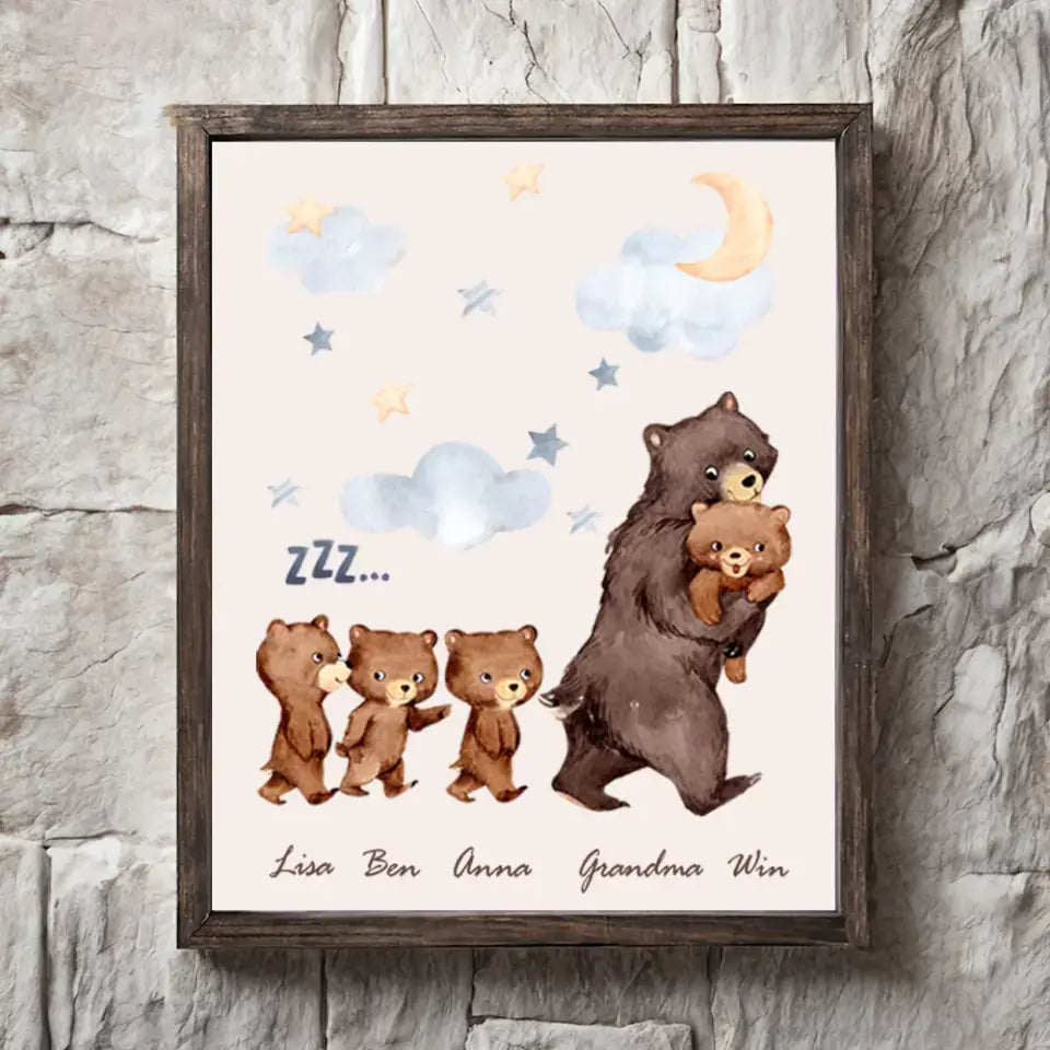 Personalized Grandma Bear & Kid Names Frame Poster Printed HN24544