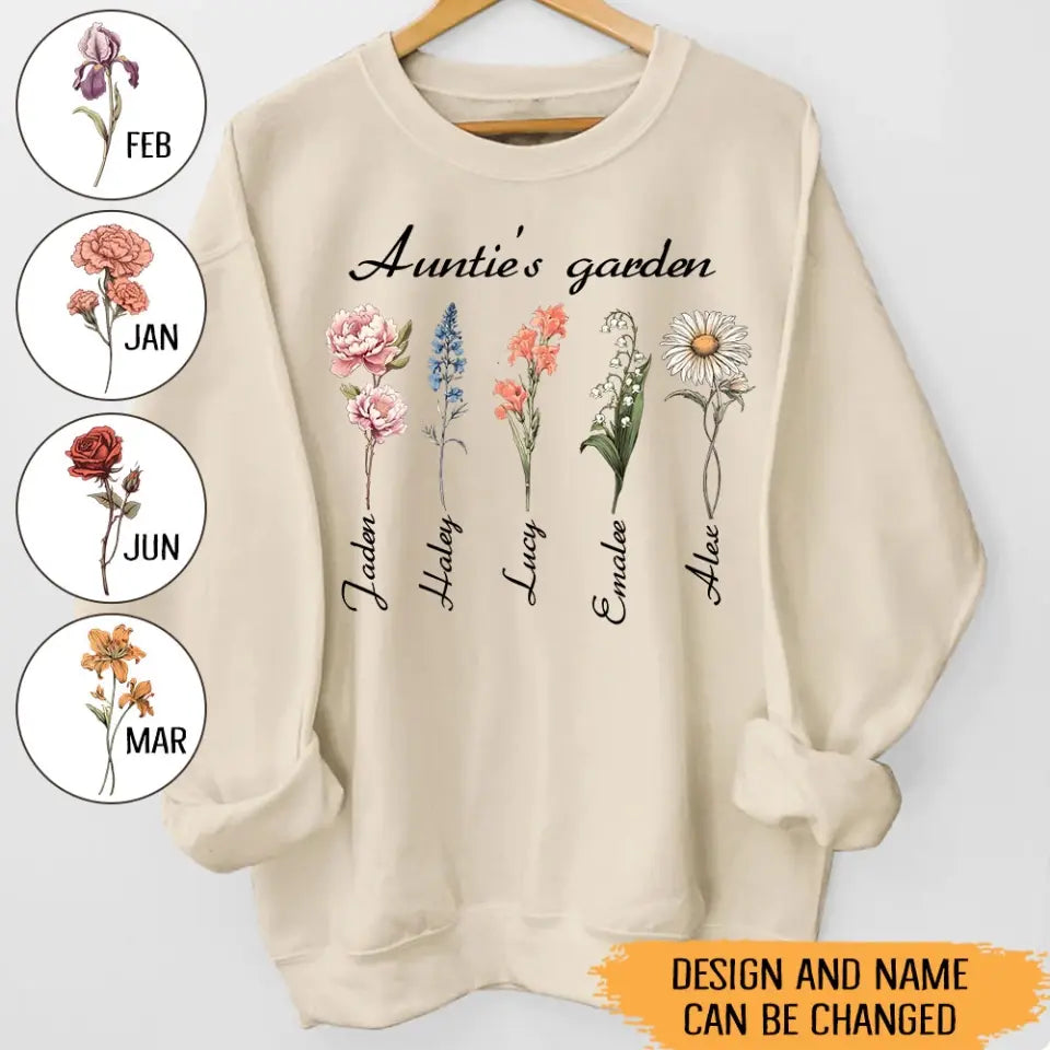 Personalized Auntie's Garden Flowers with Kid Names Sweatshirt Printed HN24561