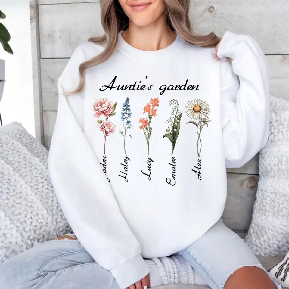 Personalized Auntie's Garden Flowers with Kid Names Sweatshirt Printed HN24561
