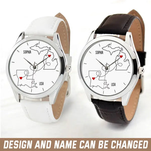 Personalized Map States Couple Gift Bestie Bestfriends Watch Leather Band Printed HN24568