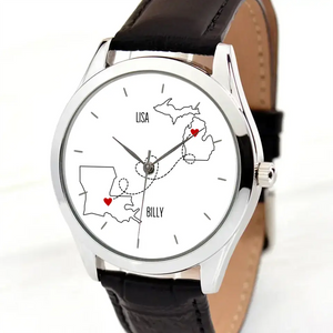 Personalized Map States Couple Gift Bestie Bestfriends Watch Leather Band Printed HN24568