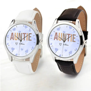 Personalized Auntie Mommy Heart with Kid Names Women Watch Leather Band Printed HN24592