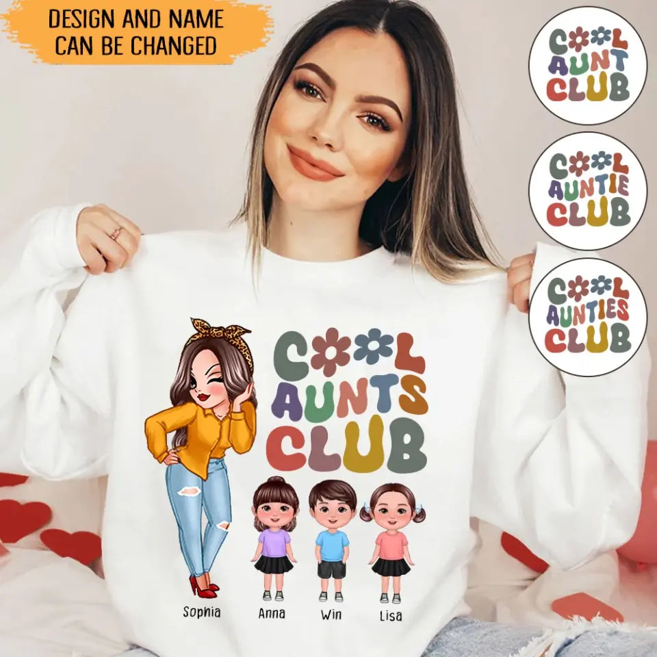Personalized Cool Auntie Club Cute Chibi With Kids Sweatshirt 24641HN
