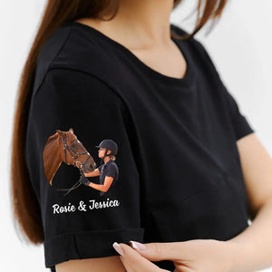 Personalized Upload Your Horse Photo Horse Girl Custom Name Woman T-shirt Printed LVA24728
