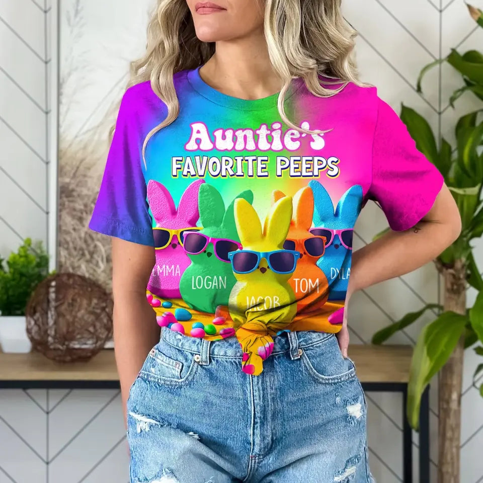 Personalized Auntie's Favorite Peeps Rabbits & Kid Names 3D T-shirt Printed VA24758