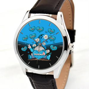 Personalized Gnome Grandma Hearts With Kid Names Women Watch Leather Band Printed HN24800