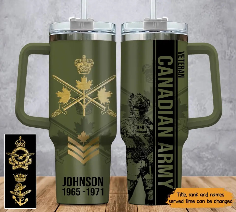 Personalized Canadian Army Veteran Rank Camo Custom Name & Time 40oz Matte Tumbler With Handle Printed AHVA24820
