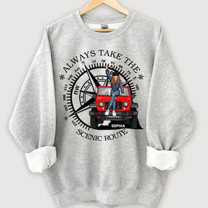 Personalized Always Take The Scenic Route Jeep Girl Sweatshirt Printed HN24840